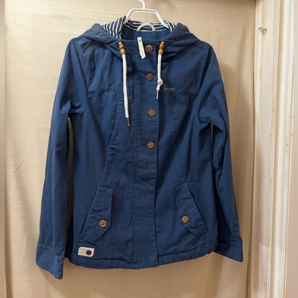 Ragwear Organic Hooded Utility Jacket Women’s Small Lightweight Blue Coat Boho